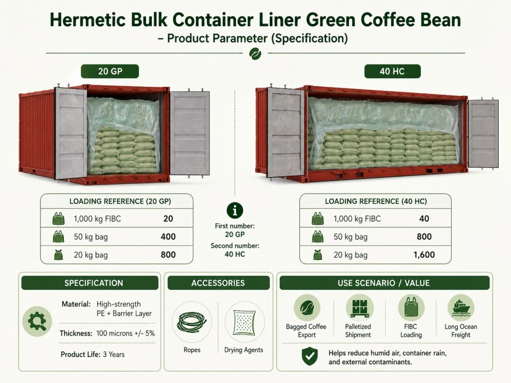 Hermetic Bulk Container Liner Green Coffee Bean